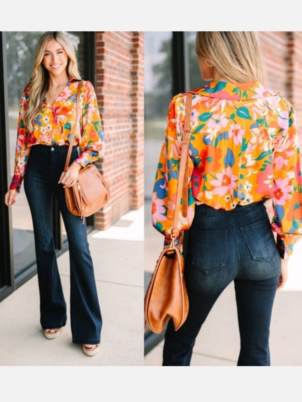 entro Multicolor Floral Long-Sleeve V-Neck Bodysuit Size L NWT